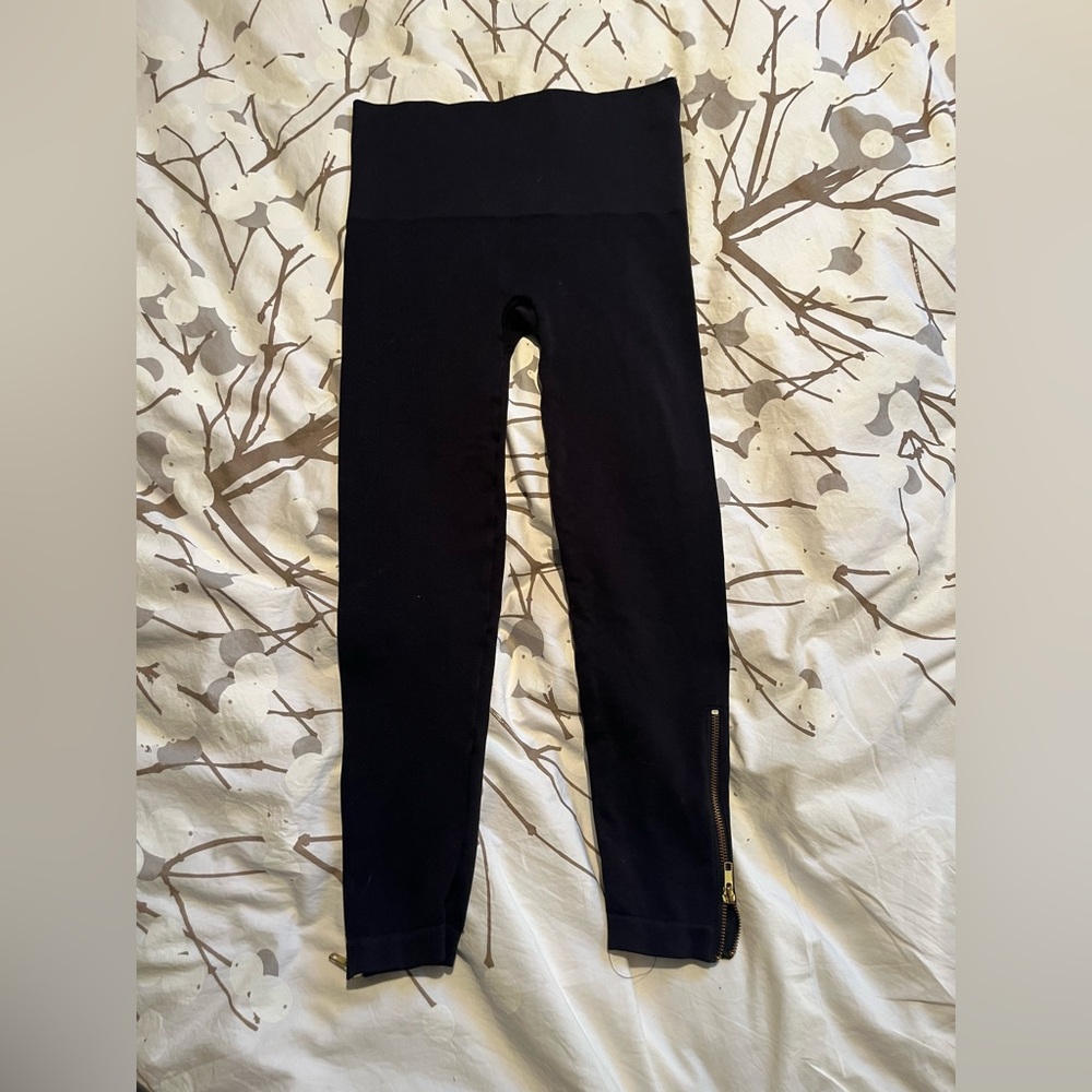 SPANX Black High-Waist Ankle Leggings with Side Zippers